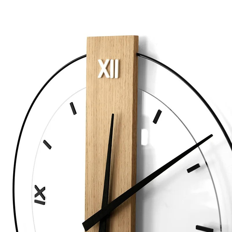 horloge murale design bois et métal chiffres romains style scandinave minimaliste décoration salon
