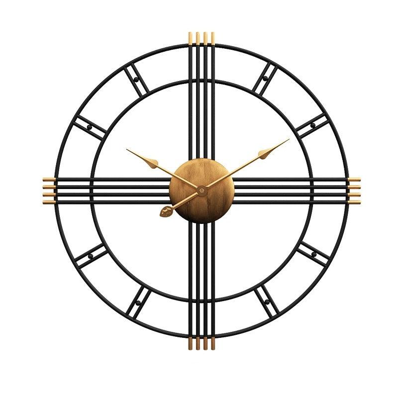horloge murale géante métal noir doré chiffres romains design industriel vintage salon