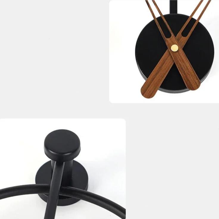 horloge murale design sans chiffres aiguilles bois noyer cadran noir métal structure cercle minimaliste scandinave