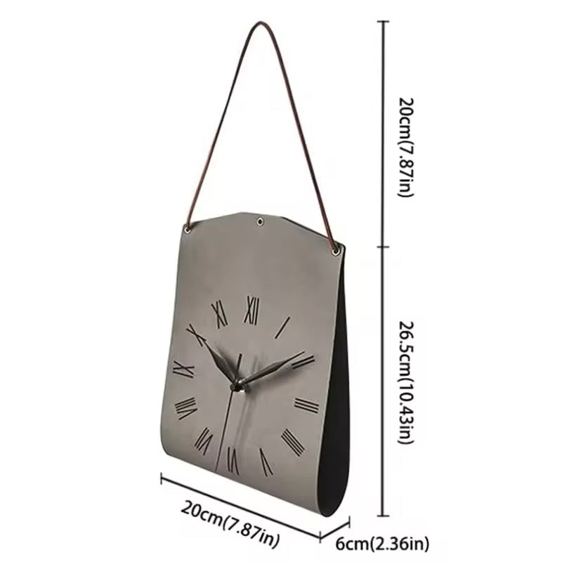 Schéma dimensions horloge murale trapèze grise chiffres romains sangle cuir