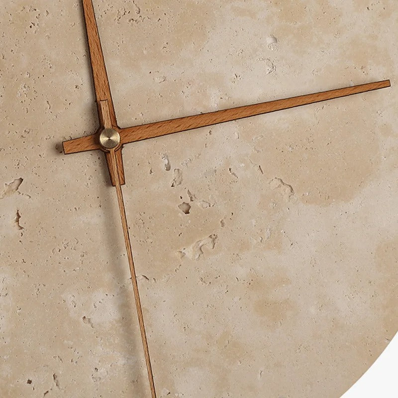 Horloge pierre bois travertin