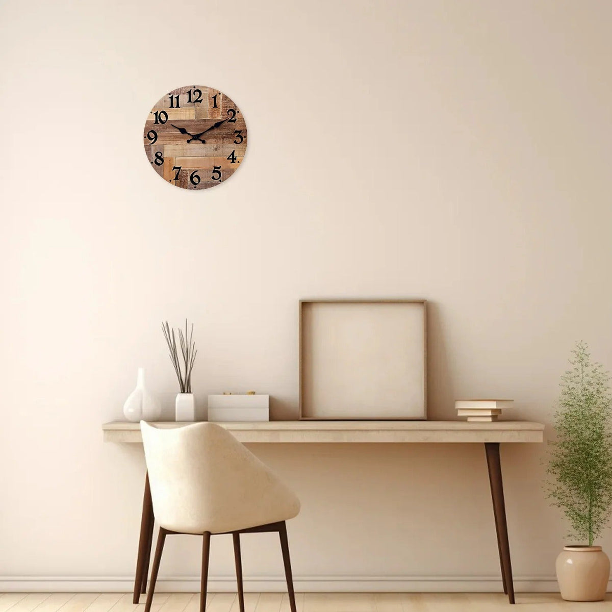 horloge murale ronde bois naturel style rustique décoration salon bureau