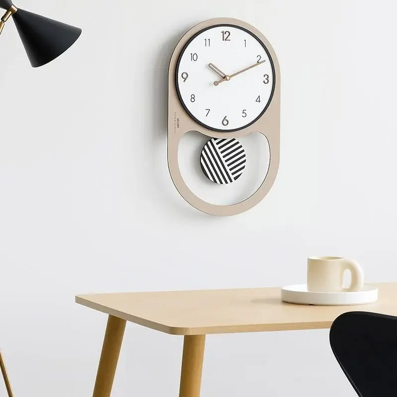 Horloge murale à balancier beige cadran rond salon bureau moderne